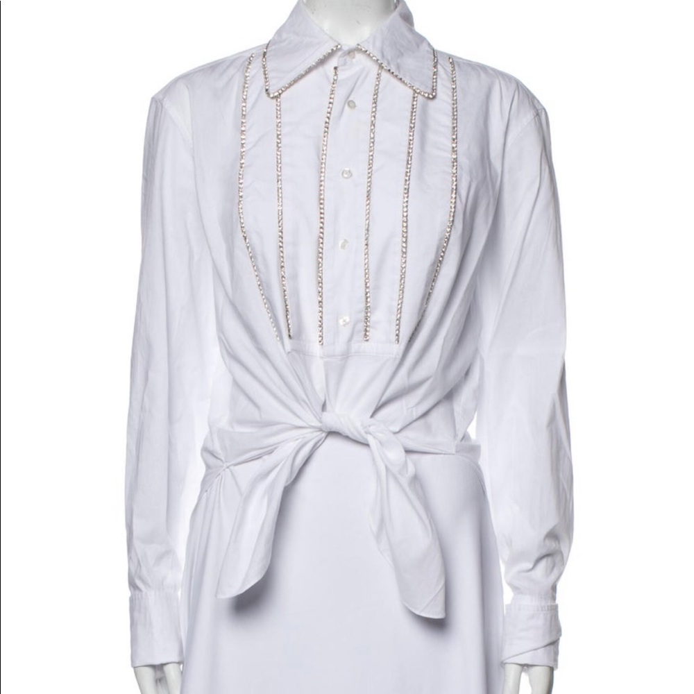 Area NYC Long Sleeve Button Up Pleated Crystal Shirt